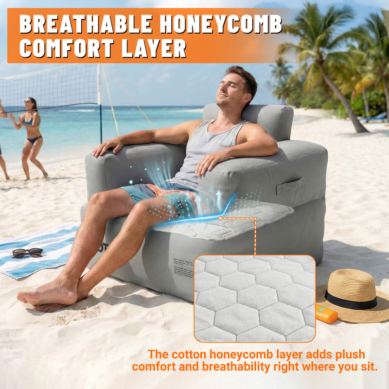 Chargez l'image dans la visionneuse de la galerie, Inflatable Couch, Camping Couch with Detachable Built-in Pump, Inflatable Sofa with Breathable, Puncture-Resistant Fabric Texture Cover, Camping, Beach, Backyard Party