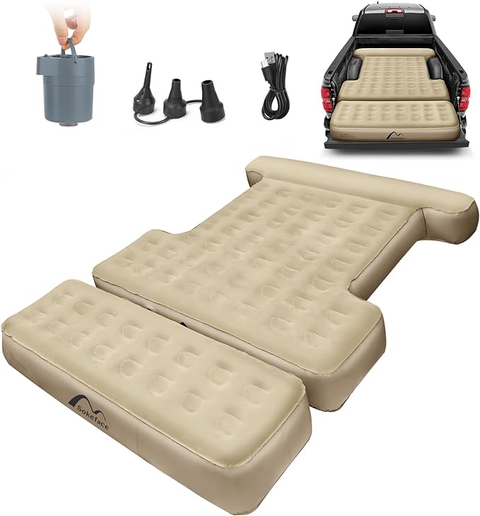 Load image into Gallery viewer, Partially inflated mattress with pump in action.