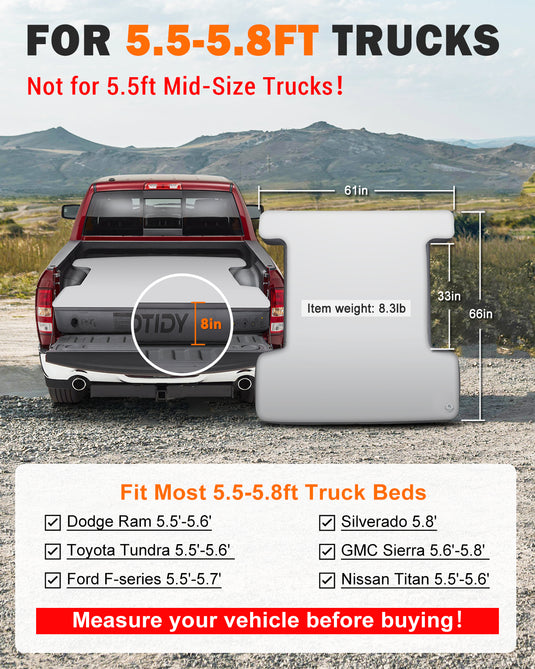Truck Bed Air Mattress 5.5ft - 5.8ft, Top Layer Memory Foam