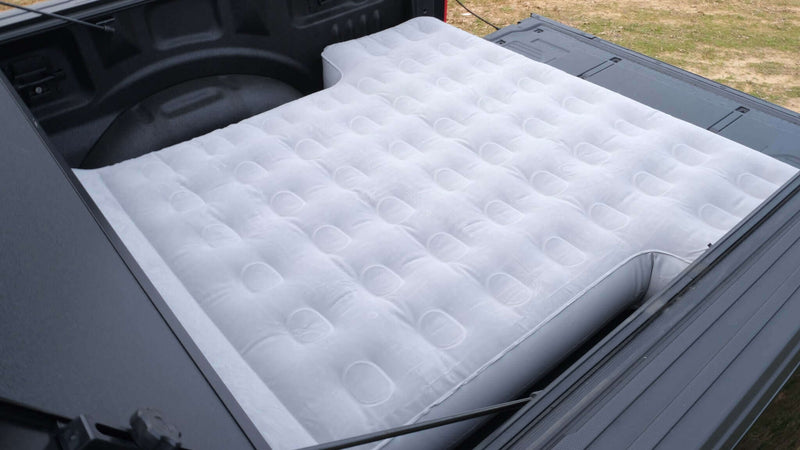 Load image into Gallery viewer, Truck bed with fitted mattress, showing dimensions.