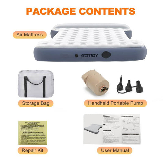 Air Mattress, Storage Bag, Handheld Portable Pump, Repair Kit, User Manual