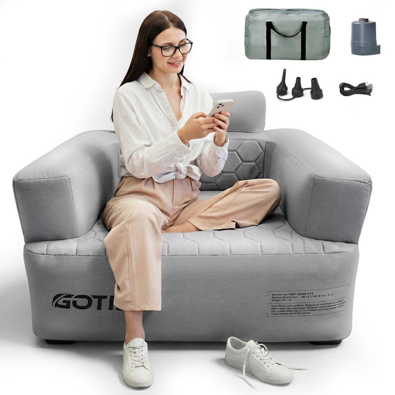 Chargez l'image dans la visionneuse de la galerie, Inflatable Couch, Camping Couch with Detachable Built-in Pump, Inflatable Sofa with Breathable, Puncture-Resistant Fabric Texture Cover, Camping, Beach, Backyard Party
