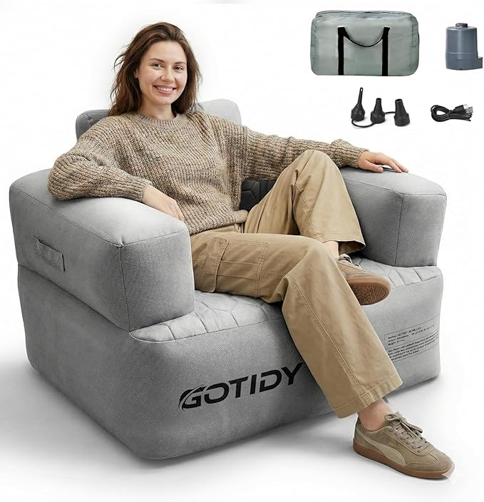 Chargez l'image dans la visionneuse de la galerie, Inflatable Couch, Camping Couch with Detachable Built-in Pump, Inflatable Sofa with Breathable, Puncture-Resistant Fabric Texture Cover, Camping, Beach, Backyard Party
