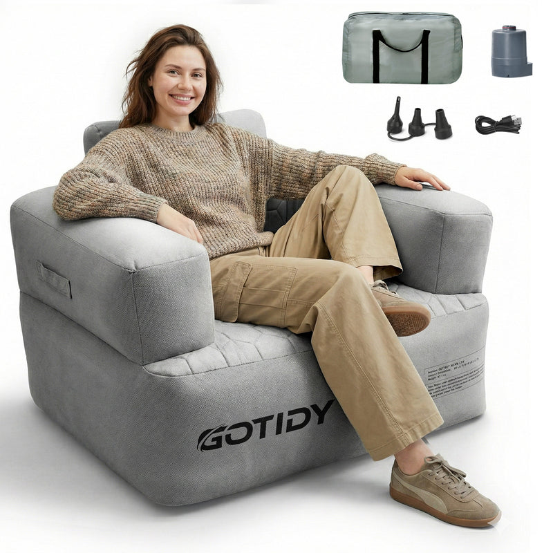 Chargez l'image dans la visionneuse de la galerie, Inflatable Couch, Camping Couch with Detachable Built-in Pump, Inflatable Sofa with Breathable, Puncture-Resistant Fabric Texture Cover, Camping, Beach, Backyard Party
