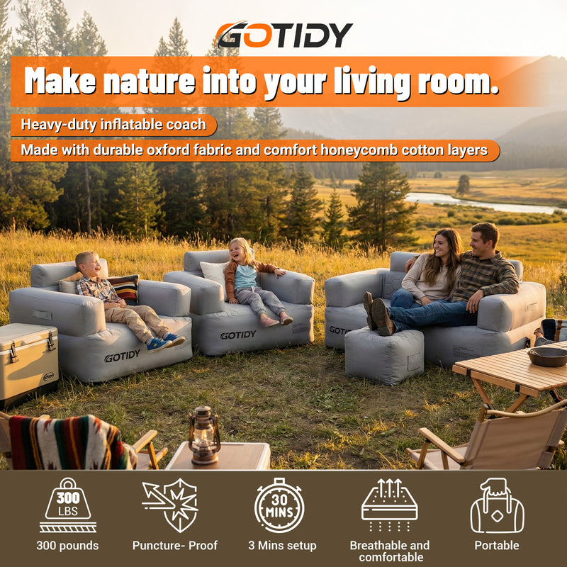 Chargez l'image dans la visionneuse de la galerie, Inflatable Couch, Camping Couch with Detachable Built-in Pump, Inflatable Sofa with Breathable, Puncture-Resistant Fabric Texture Cover, Camping, Beach, Backyard Party
