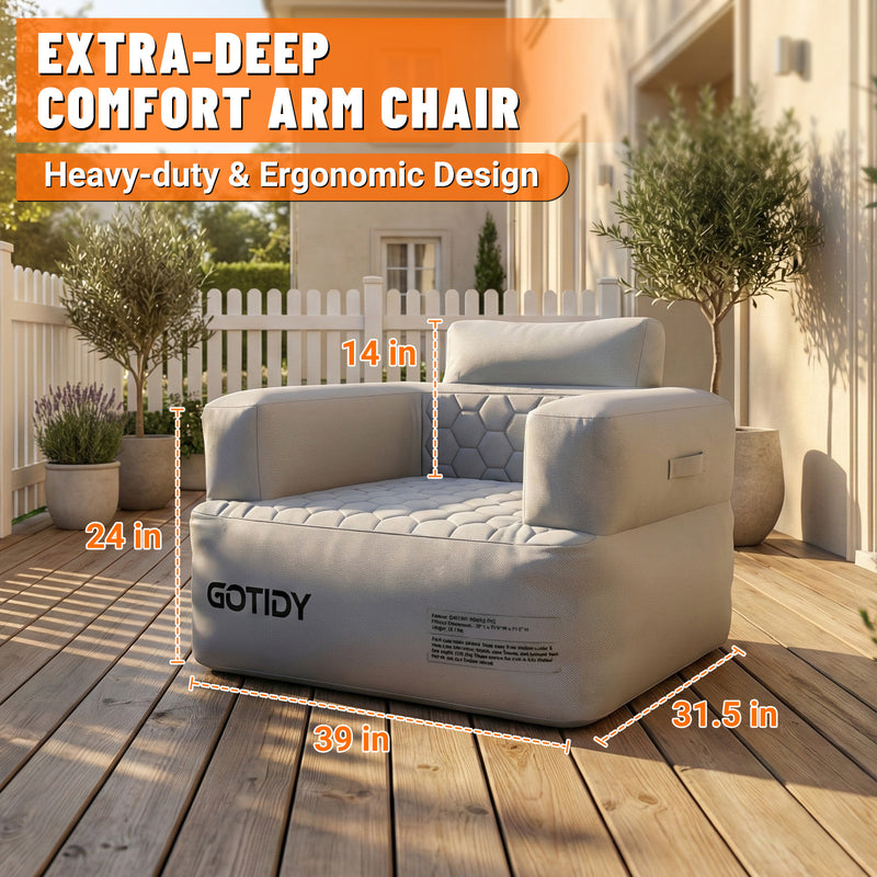 Chargez l'image dans la visionneuse de la galerie, Inflatable Couch, Camping Couch with Detachable Built-in Pump, Inflatable Sofa with Breathable, Puncture-Resistant Fabric Texture Cover, Camping, Beach, Backyard Party
