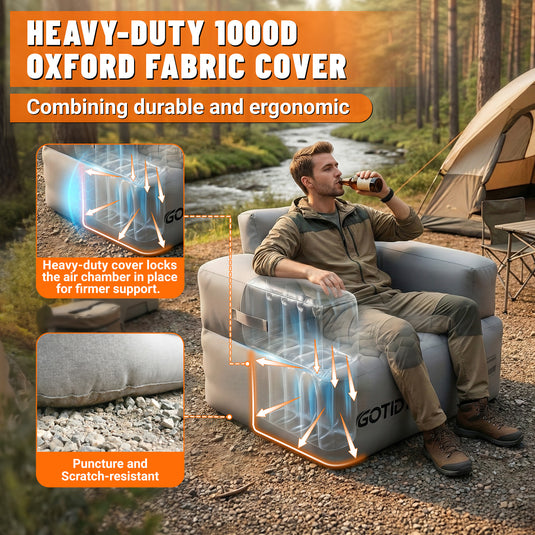 Inflatable Couch, Camping Couch with Detachable Built-in Pump, Inflatable Sofa with Breathable, Puncture-Resistant Fabric Texture Cover, Camping, Beach, Backyard Party