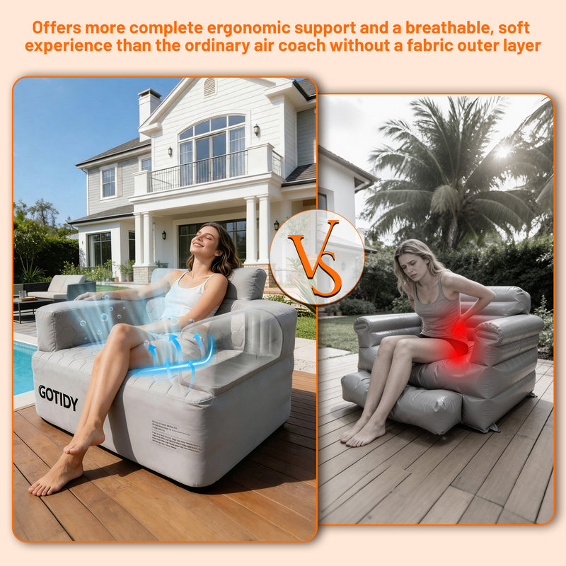 Chargez l'image dans la visionneuse de la galerie, Inflatable Couch, Camping Couch with Detachable Built-in Pump, Inflatable Sofa with Breathable, Puncture-Resistant Fabric Texture Cover, Camping, Beach, Backyard Party
