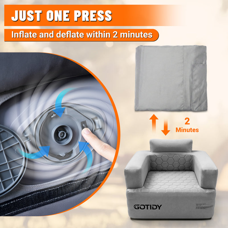 Chargez l'image dans la visionneuse de la galerie, Inflatable Couch, Camping Couch with Detachable Built-in Pump, Inflatable Sofa with Breathable, Puncture-Resistant Fabric Texture Cover, Camping, Beach, Backyard Party
