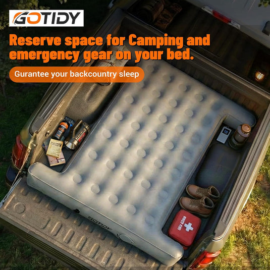 Truck bed air mattress with extra storage space