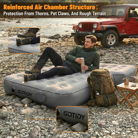 Reinforced SUV air mattress for rough outdoor terrain