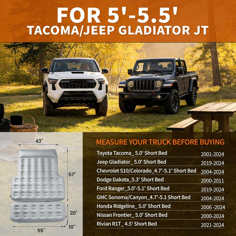 Chargez l'image dans la visionneuse de la galerie, Truck bed air mattress fit guide for Tacoma and Gladiator
