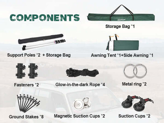 GOTIDY Car Awning Camping Tent, Retractable Support Rods